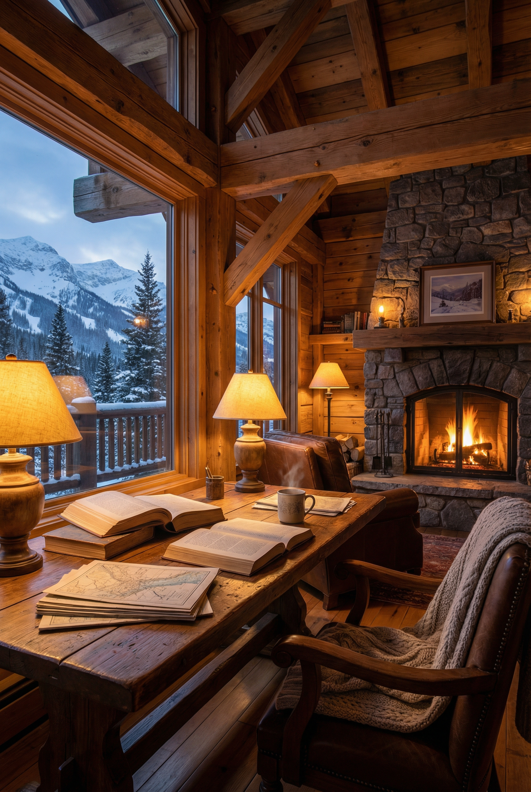 Cozy ski lodge with documentation